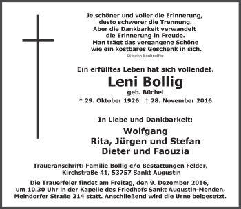 Anzeige von Leni Bollig von  Extra Blatt 