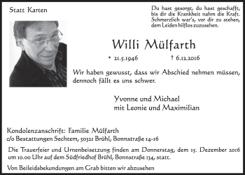 Anzeige von Willi Mülfarth von  Schlossbote/Werbekurier 