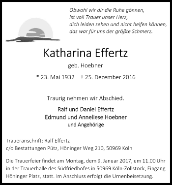 Anzeige von Katharina Effertz von Kölner Stadt-Anzeiger / Kölnische Rundschau / Express
