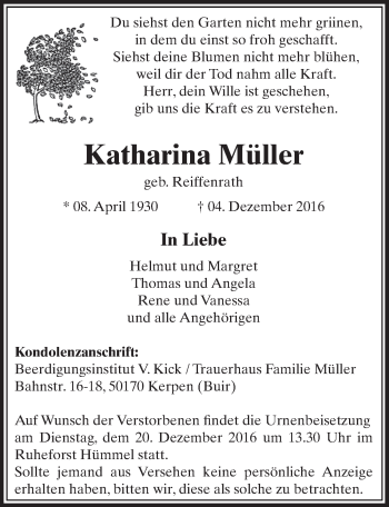 Anzeige von Katharina Müller von  Sonntags-Post 
