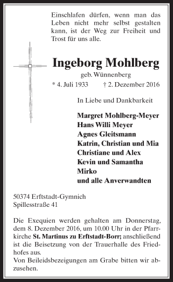 Anzeige von Ingeborg Mohlberg von  Werbepost 