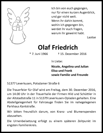 Anzeige von Olaf Friedrich von Kölner Stadt-Anzeiger / Kölnische Rundschau / Express