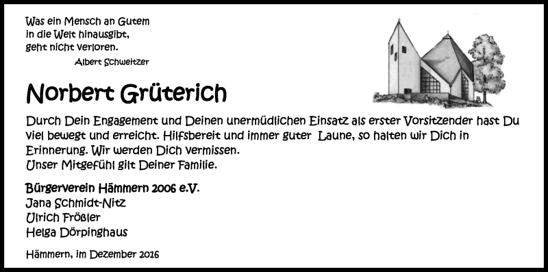  Traueranzeige für Norbert Grüterich vom 31.12.2016 aus Kölner Stadt-Anzeiger / Kölnische Rundschau / Express