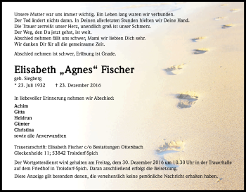 Anzeige von Elisabeth Fischer von Kölner Stadt-Anzeiger / Kölnische Rundschau / Express