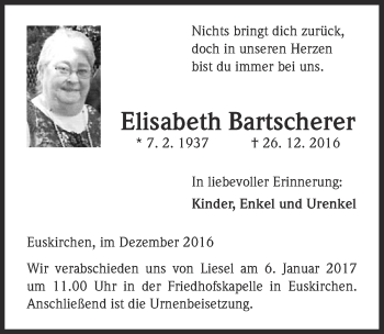 Anzeige von Elisabeth Bartscherer von  Blickpunkt Euskirchen 