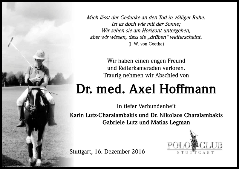  Traueranzeige für Axel Hoffmann vom 17.12.2016 aus Kölner Stadt-Anzeiger / Kölnische Rundschau / Express
