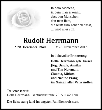 Anzeige von Rudolf Herrmann von Kölner Stadt-Anzeiger / Kölnische Rundschau / Express