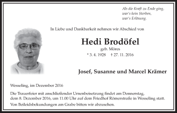 Anzeige von Hedi Brodöfel von  Schlossbote/Werbekurier 