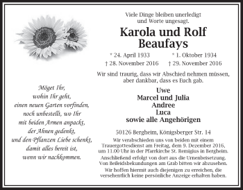 Anzeige von Karola, Rofl Beaufays von  Sonntags-Post 