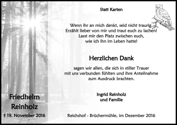Anzeige von Friedhelm Reinholz von Kölner Stadt-Anzeiger / Kölnische Rundschau / Express