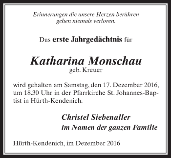 Anzeige von Katharina Monschau von  Wochenende 