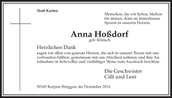Anzeige von Anna Hoßdorf von  Sonntags-Post 