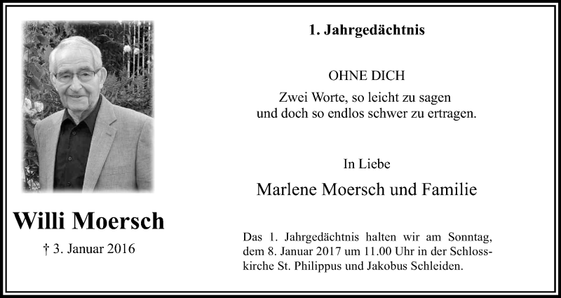  Traueranzeige für Willi Moersch vom 31.12.2016 aus Kölner Stadt-Anzeiger / Kölnische Rundschau / Express