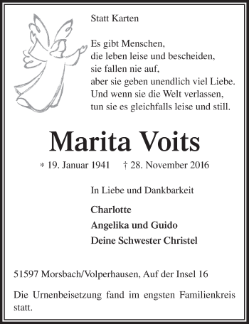 Anzeige von Marita Voits von  Lokalanzeiger 