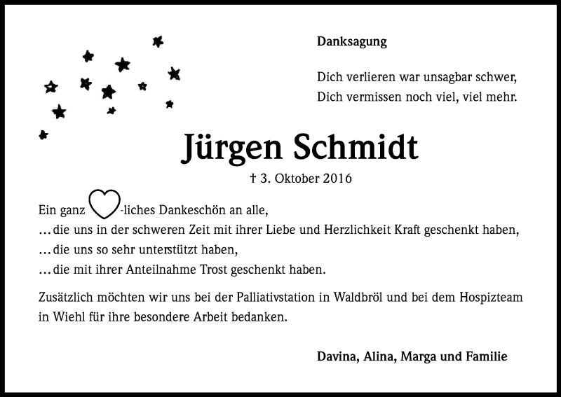  Traueranzeige für Jürgen Schmidt vom 03.12.2016 aus Kölner Stadt-Anzeiger / Kölnische Rundschau / Express