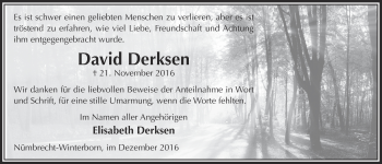 Anzeige von David Derksen von  Lokalanzeiger 