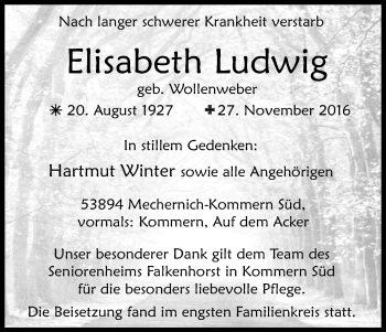 Anzeige von Elisabeth Ludwig von Kölner Stadt-Anzeiger / Kölnische Rundschau / Express