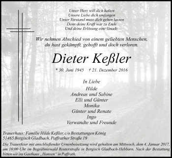 Anzeige von Dieter Keßler von Kölner Stadt-Anzeiger / Kölnische Rundschau / Express