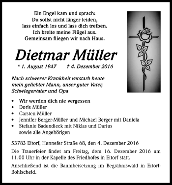Anzeige von Dietmar Müller von Kölner Stadt-Anzeiger / Kölnische Rundschau / Express