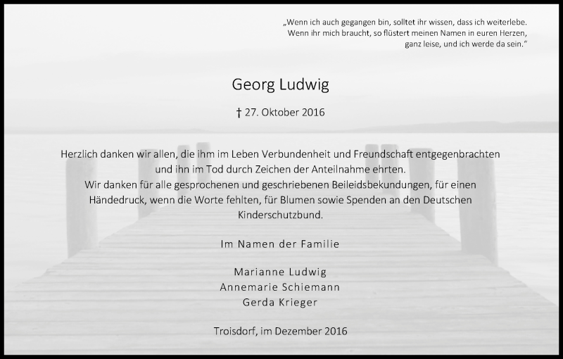  Traueranzeige für Georg Ludwig vom 10.12.2016 aus Kölner Stadt-Anzeiger / Kölnische Rundschau / Express