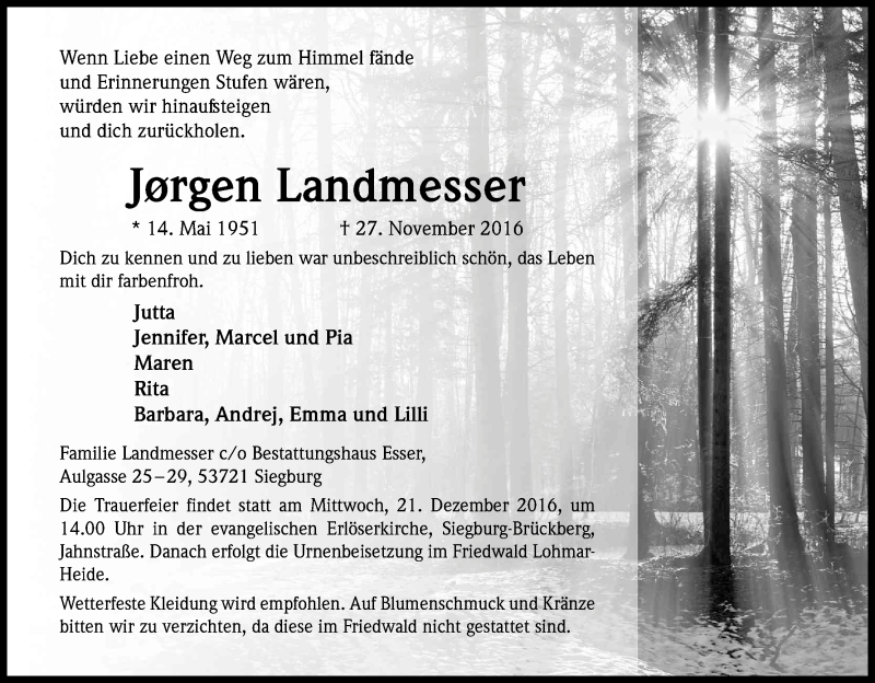  Traueranzeige für Jørgen Landmesser vom 14.12.2016 aus Kölner Stadt-Anzeiger / Kölnische Rundschau / Express