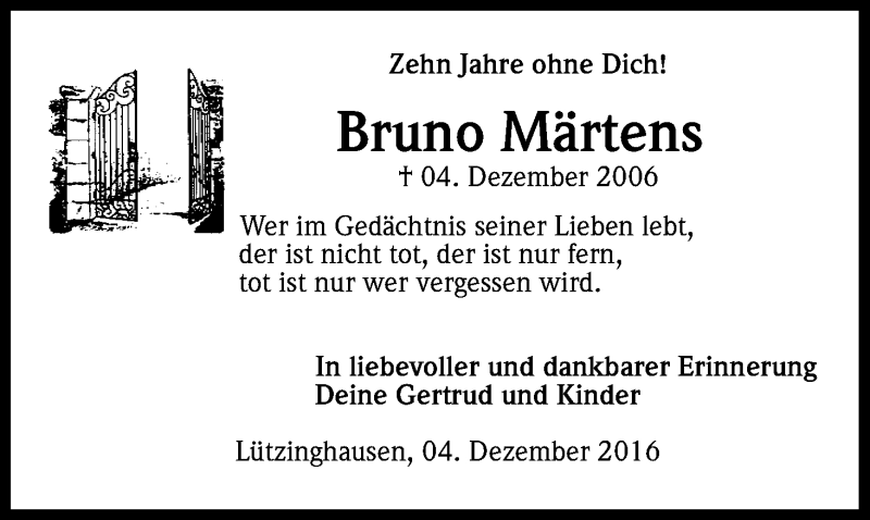  Traueranzeige für Bruno Märtens vom 03.12.2016 aus Kölner Stadt-Anzeiger / Kölnische Rundschau / Express