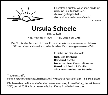 Anzeige von Ursula Scheele von Kölner Stadt-Anzeiger / Kölnische Rundschau / Express
