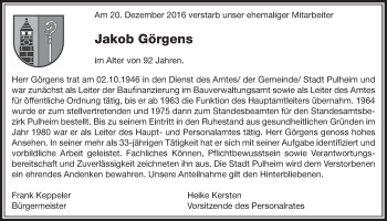 Anzeige von Jakob Görgens von  Sonntags-Post 