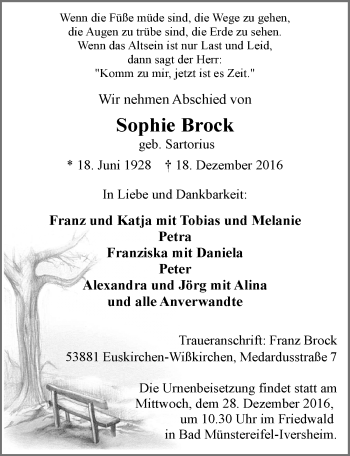 Anzeige von Sophie Brock von  Blickpunkt Euskirchen 
