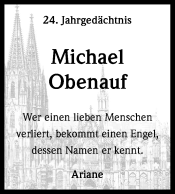 Anzeige von Michael Obenauf von Kölner Stadt-Anzeiger / Kölnische Rundschau / Express