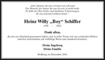 Anzeige von Heinz Willy Schiffer von  Werbepost 