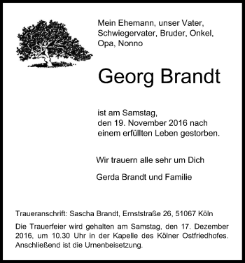 Anzeige von Georg Brandt von Kölner Stadt-Anzeiger / Kölnische Rundschau / Express