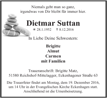 Anzeige von Dietmar Suttan von  Anzeigen Echo 