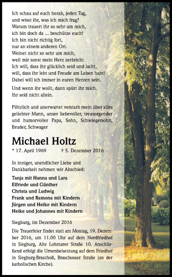 Anzeige von Michael Holtz von Kölner Stadt-Anzeiger / Kölnische Rundschau / Express