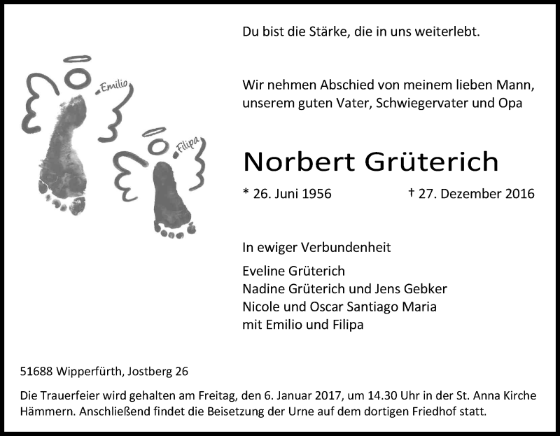  Traueranzeige für Norbert Grüterich vom 31.12.2016 aus Kölner Stadt-Anzeiger / Kölnische Rundschau / Express