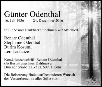 Anzeige von Günter Odenthal von Kölner Stadt-Anzeiger / Kölnische Rundschau / Express