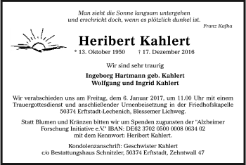 Anzeige von Heribert Kahlert von Kölner Stadt-Anzeiger / Kölnische Rundschau / Express