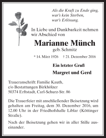 Anzeige von Marianne Münch von  Werbepost 