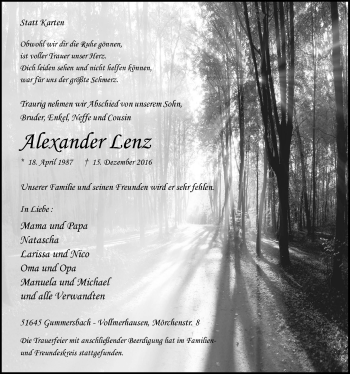 Anzeige von Alexander Lenz von  Anzeigen Echo 