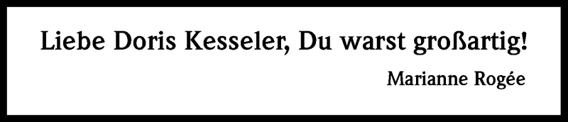  Traueranzeige für Doris Kesseler vom 31.12.2016 aus Kölner Stadt-Anzeiger / Kölnische Rundschau / Express