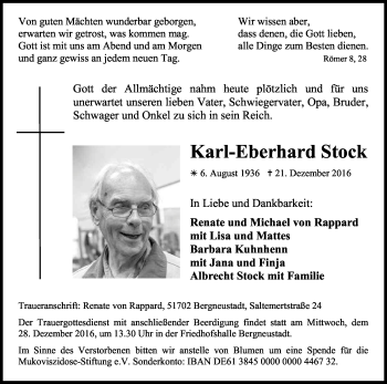 Anzeige von Karl-Eberhard Stock von Kölner Stadt-Anzeiger / Kölnische Rundschau / Express