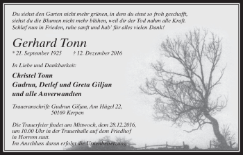 Anzeige von Gerhard Tonn von  Wochenende 