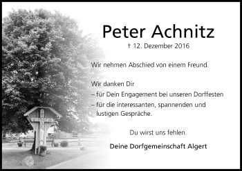 Anzeige von Peter Achnitz von Kölner Stadt-Anzeiger / Kölnische Rundschau / Express