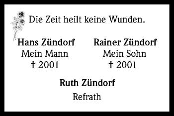 Anzeige von Hans und Rainer Zündorf von Kölner Stadt-Anzeiger / Kölnische Rundschau / Express