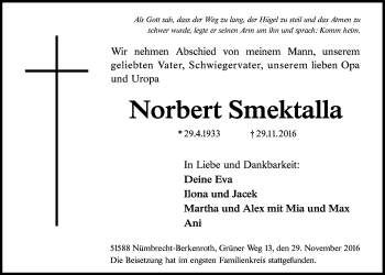 Anzeige von Norbert Smektalla von  Lokalanzeiger 