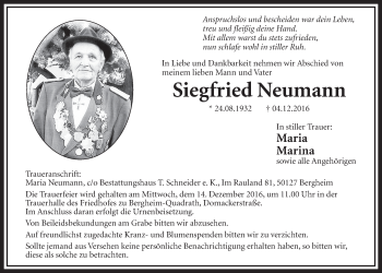Anzeige von Siegfried Neumann von  Sonntags-Post 