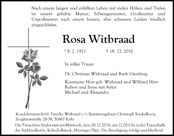 Anzeige von Rosa Witbraad von Kölner Stadt-Anzeiger / Kölnische Rundschau / Express