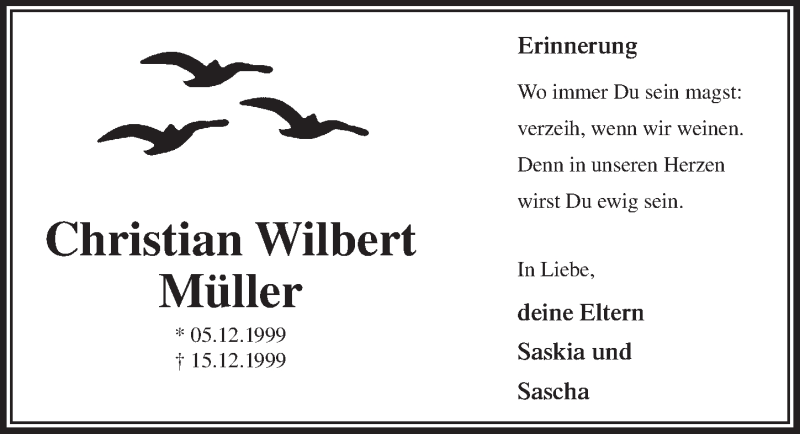  Traueranzeige für Christian Wilbert Müller vom 14.12.2016 aus  Bergisches Handelsblatt 