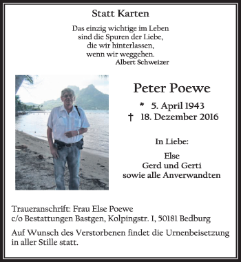 Anzeige von Peter Poewe von  Sonntags-Post 