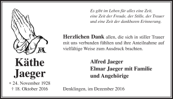 Anzeige von Alfred Jaeger von  Lokalanzeiger 